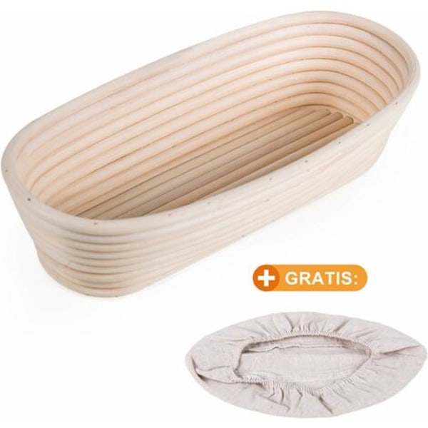 Oval Banneton, brotform med uldforing, Oval Brødkurv, Hævekurv til Brød, Op til 0,7 kg dej, 30 x 14 x 7 cm