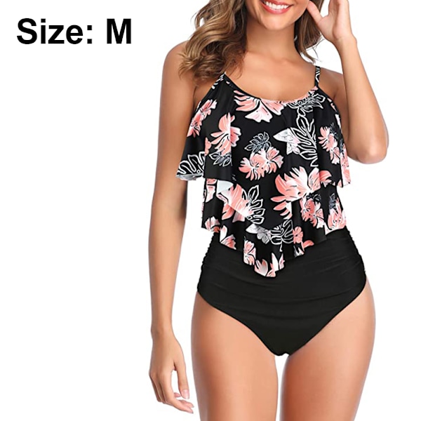 Sommar Kvinnors Blommiga Tryckta Volang Hög Midja Bikini Set Kvinnors Mage Kontroll Baddräkt Baddräkt Volang Peplum