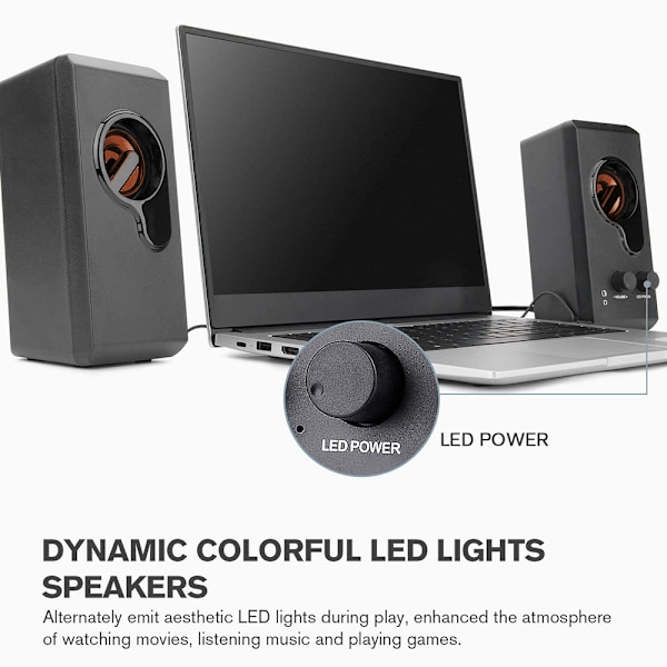 Datorhögtalare, PC-högtalare stereoljud USB-driven multimediahögtalare med färgglad LED-lampa för stationär bärbar dator PC (tvåpack)