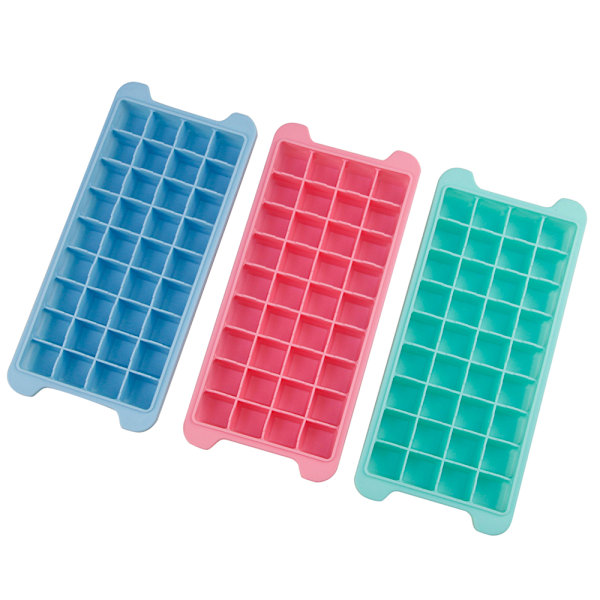Isterningebakker med låg, 3-pak (Pink+blå+grøn) Silikone isterningebakker Fleksible og nemme at frigøre 36 isterningeforme BPA-fri