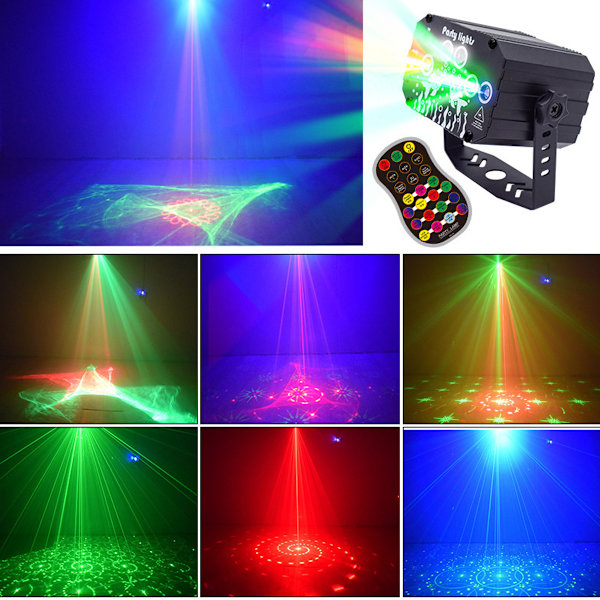 DJ Party Lys Scene Laser - Nordisk RGB Lys Effekt Lydaktiveret Disko Strobe med Fjernbetjening - Musikshow Projektor til Indendørs Fødselsdag
