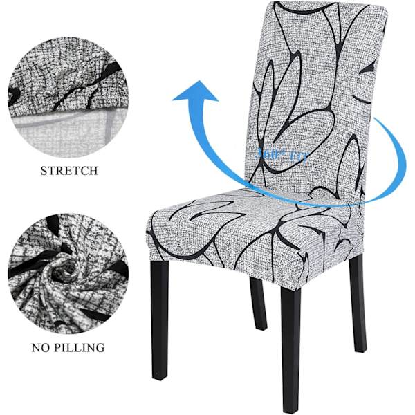 Stretch Stolskydd Set om 4 Matstolar Överdrag Universell Tvättbar Modern Klädsel Stolskydd för Matsal Dekor Restaurang Hotell Bukett, Grå