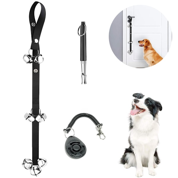 Dørklokke for hundetrening, justerbar dørklokke for hund, 7 ekstra store høye dørklokker for dørhåndtak, hus trening med fløyte og klikker