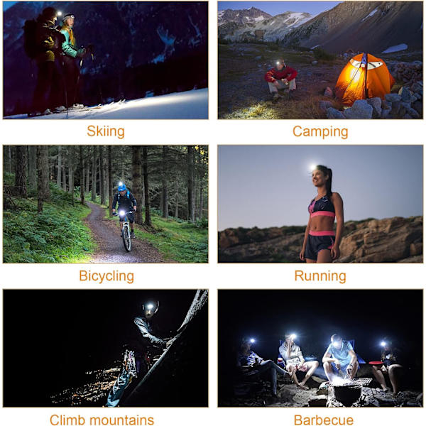 Genopladelig LED Pandelampe, Kraftig Vandtæt Pandelampe med Justerbare Pandelamper til Fiskeri, Camping, Vandring, Cykling