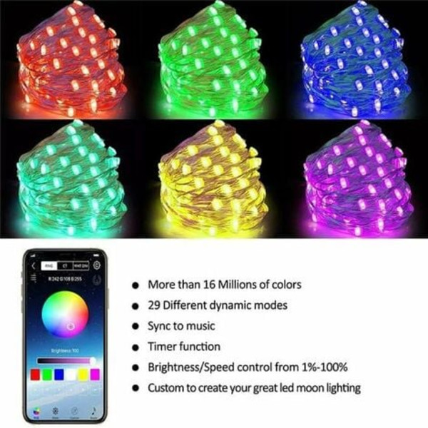 Festiva ljusslingor - Anslutna ljusslingor för julgran - Styrbar via smartphone, inomhus/utomhusljusdekoration (10M100LEDS)