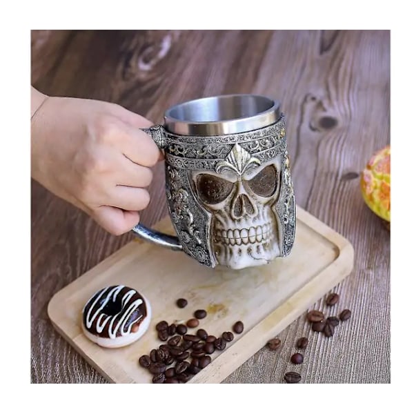 13oz Kraniet Kaffekrus Vikinge Kraniet Ølkrus Rustfrit Stål Indsats Gave Herre Fars Dags Gave Halloween Gave (1 stk)
