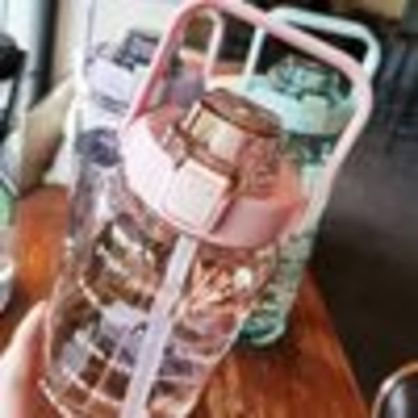 2L juomapullo, urheilupullo, vesipullo, juomapullo, juomapullo pillillä, aikanäyttö, läpinäkyvä pinkki