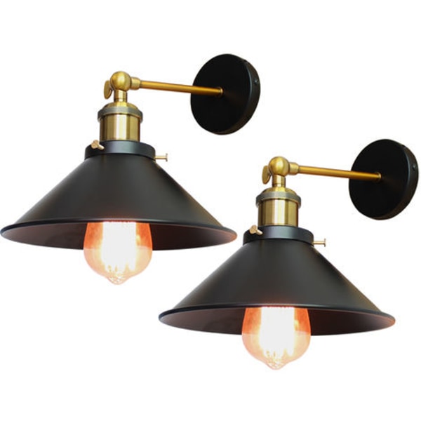 Sæt med 2 Retro Indendørs Væglamper Industrielle Lamper Jernbelysning Soveværelse Korridor Restaurant Sort