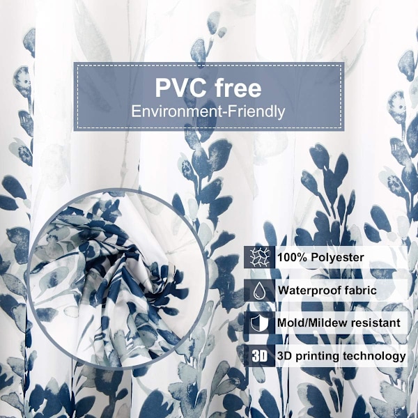 Bruseforhæng i stof 183x183 cm Tungt vægtet blomster bruseforhæng vandtæt polyester brusekabineforhæng med 12 kroge til badeværelsesbrusere,