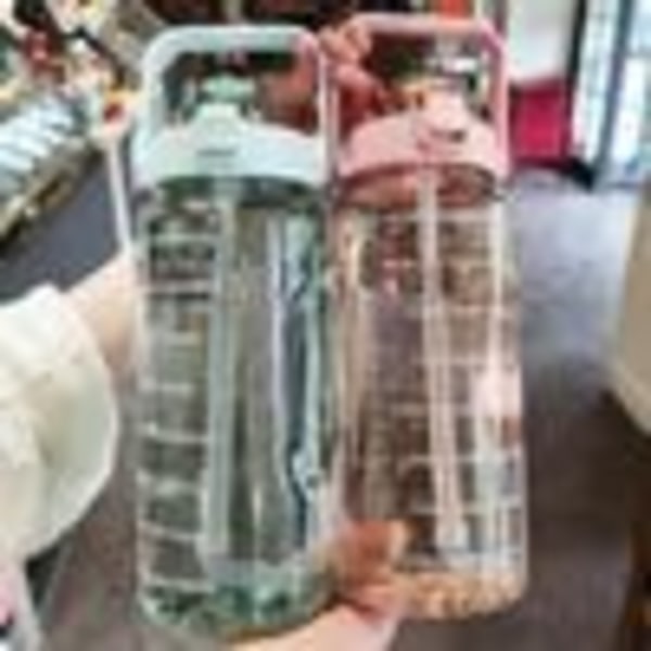 2L juomapullo, urheilupullo, vesipullo, juomapullo, juomapullo pillillä, aikanäyttö, läpinäkyvä pinkki