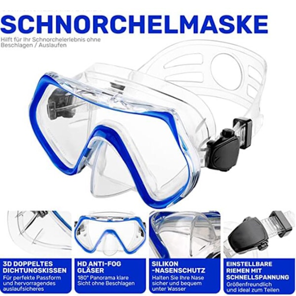 Snorkel Maske Finner Sæt, Rejsestørrelse Snorkeludstyr til Voksne med Korte Justerbare Finner, Høj Kvalitets Dykkerbrille og Tør Top Snorkel med