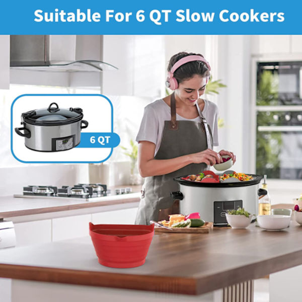 Silikon Slow Cooker Liner Återanvändbar Slow Cooker Avdelare Passar 6‑8 Quarts Köksaccessoarer Stor Röd