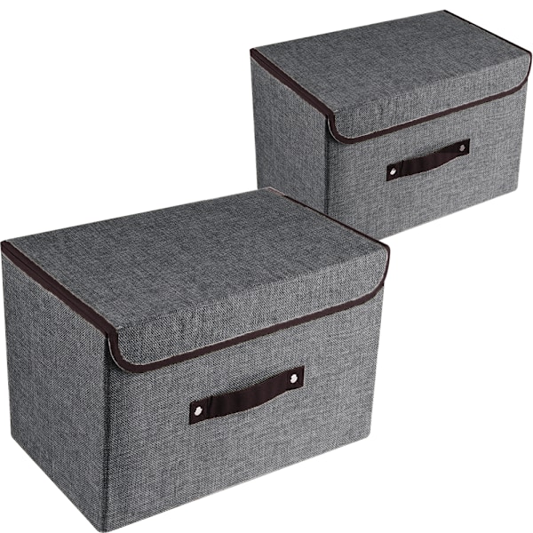 2-delt sæt Store Opbevaringskasser med Låg og Håndtag, Sammenklappelige Linned Opbevaringskurve Organizer Beholdere Kurve Kasse med Aftagelig Rumdeler til