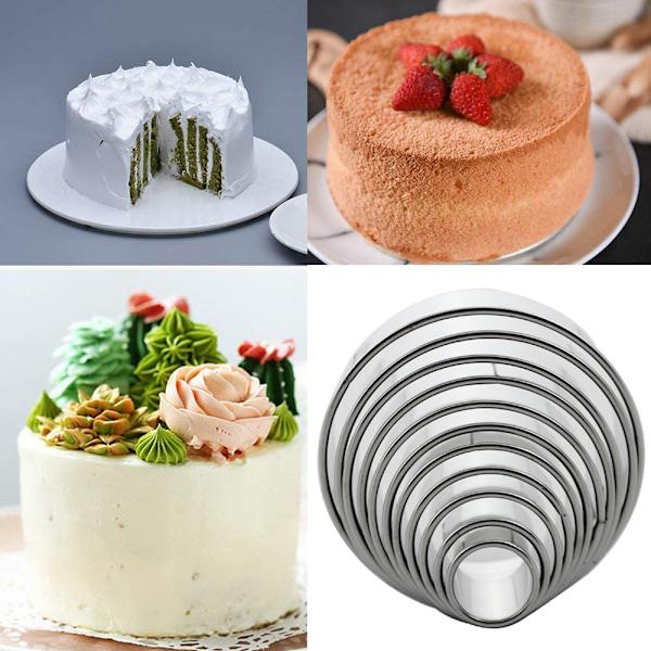 Rustfritt stål 11 stk. ringformede kakeutstikkere, kjeksutstikkere, kake, julebaketilbehør, runde kakeutstikkere med oppbevaringsboks