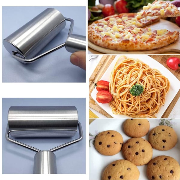 Rustfrit Stål Kagerulle Dej og Pizza Dobbelt Dejbagerulle Køkkenredskaber Ideel til Bagning af Dej, Pizza, Tærte, Kager, Pasta og