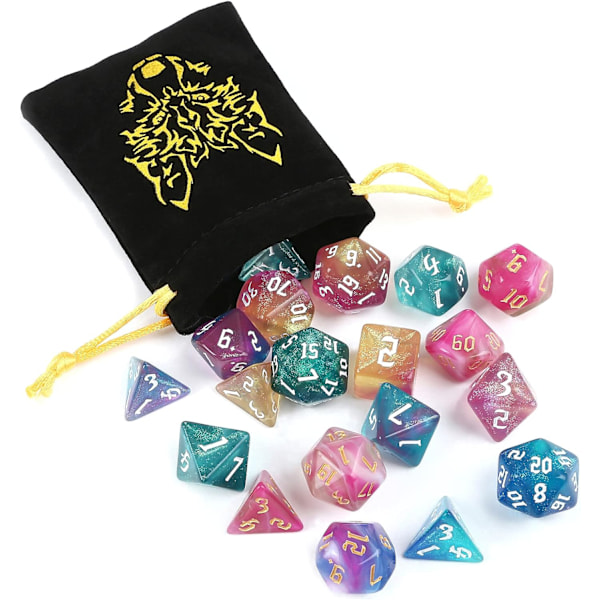 Monitahokas RPG-noppasarja 42 kpl Dungeons and Dragons -peliin, 6 kuviota, 6-sivuiset nopat noppapeleihin ja roolipeleihin, mukana 6 flanellipussia -C-C-C-C