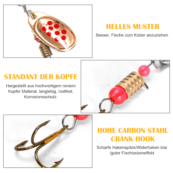 Fiskedrag, 10 stycken spinnerindikatorset, flerfärgad fiskespinnerdrag, skeddrag, med trekrokar, för öring, abborre, lax, gädda,