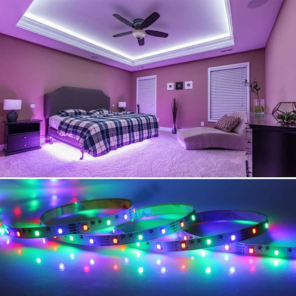 5M LED-remsa, flexibel ljusstark RGB-rums-LED, flerfärgad LED-ljusremsa med fjärrkontroll för sovrum, kök, TV, fest