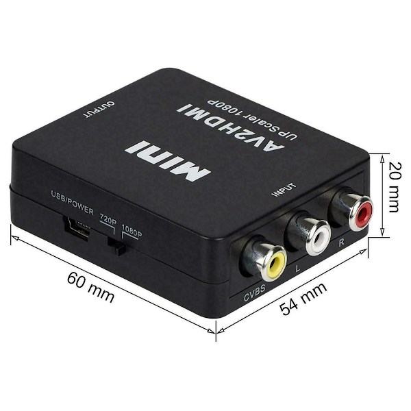 AV till HD Multimedia Interface-omvandlare 1080P Plug and Play RCA Komposit AV-adapter för Spelkonsol DVD-spelare TV Svart