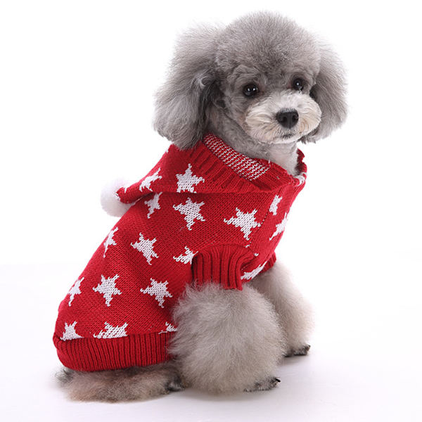 Hundkläder Jul husdjurskläder Hundtröja med huva Stjärnmönstrad tröja