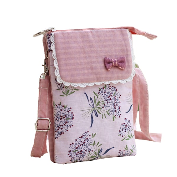 Liten Canvas Mobiltelefon Plånbok Handväska Handgjord Söt Cross Body Telefon Plånbok