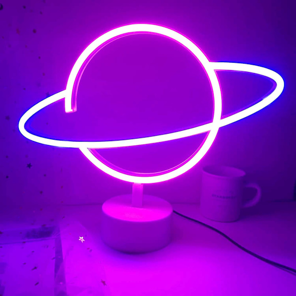 Planet Light Neon Skilte Led Bordindretning Led Neon Skilt Natlampe med Base Batteridrevet Neon Lys til Soveværelse Børneværelse Bord Fødselsdagsfest