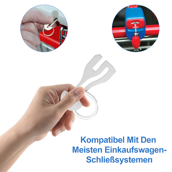 ZLIP® og Slide |Indkøbsvognsløsner rustfrit stål med nøglering |Indkøbsvognsåbner til alle indkøbsvogne |Nøglevedhæng åbner frontlæsser og