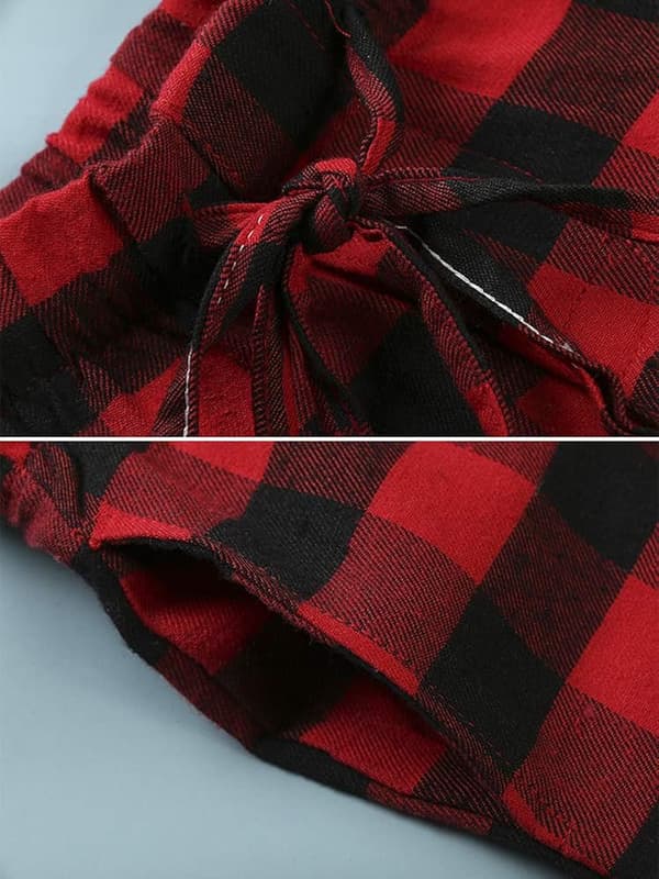 Pojkars bomullsvävda pyjamasbyxor, rutig mjuk sovkläder