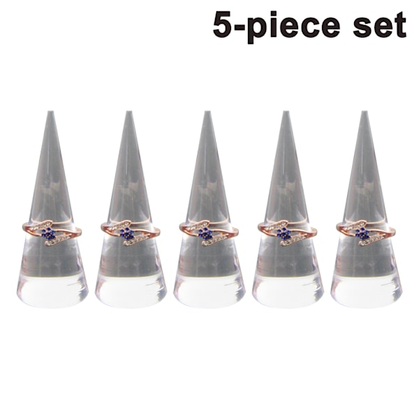 5-pak Kegleform Akryl Solid Ring Display til Smykkeudstillingsstand (Klar & Sort & Hvid)