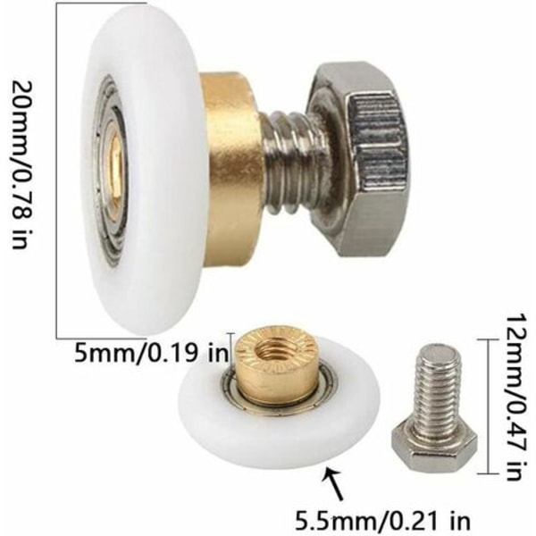 4 Duschhjul Rullhjul för Skjutdörrar Ersättningshjul (20mm)