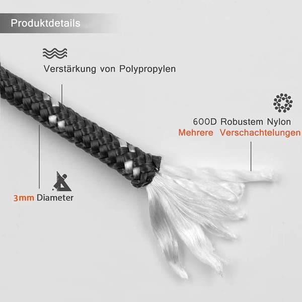 4 styk barduner, 4 meter teltline, Φ 3 mm campingline