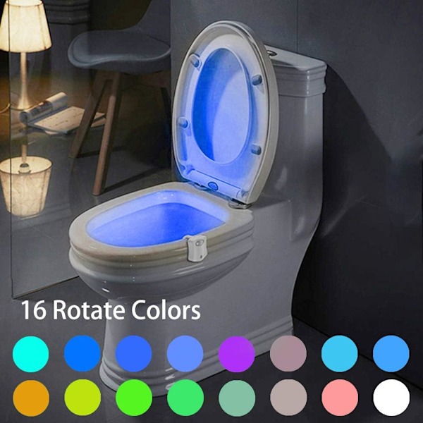 Et sæt med 1 toiletlys natlampe PIR bevægelsessensor farveskiftende belysning vandtæt 16 farve LED børnetoilet natlampe