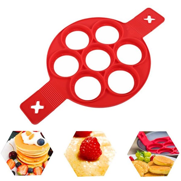7 huller Pannekakeformer Ring Stekt Egg Form Gjenbrukbar Silikon Non-Stick Pannekake Maker Egg Ring Lag raskt en kake for å spare verdifull tid