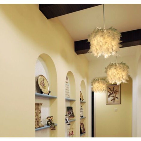 Hvit Fjær Pendellampe 22cm Lysekrone Hengelampe E27 Taklampe for Soverom, Stue, Spisestue, Restaurant, Dekorasjon