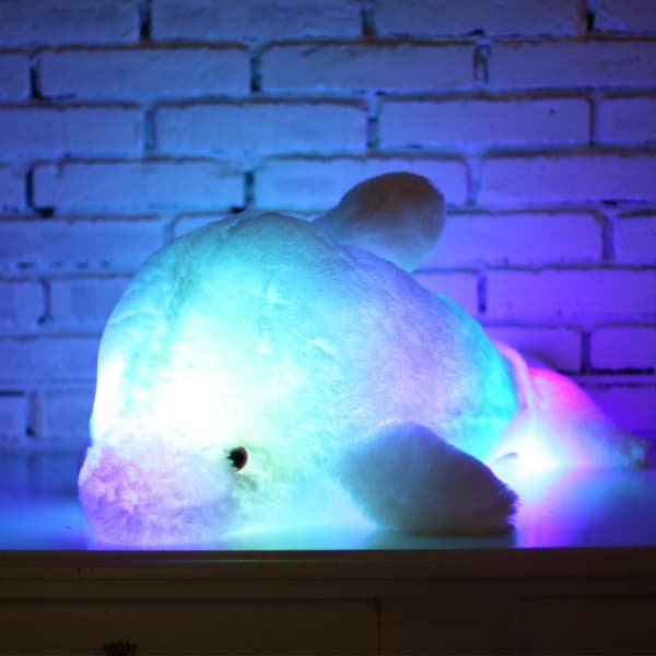 LED Lysende Udstoppede Delfin Legetøj Plys Pude (Blå, 30cm)
