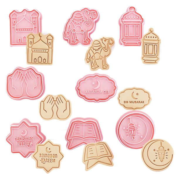 8 stk. Eid Kiks Form DIY 3D Forme til Fondant Kage Kiks Bagværk Fudge Ramadan Fest Dekoration, Pink