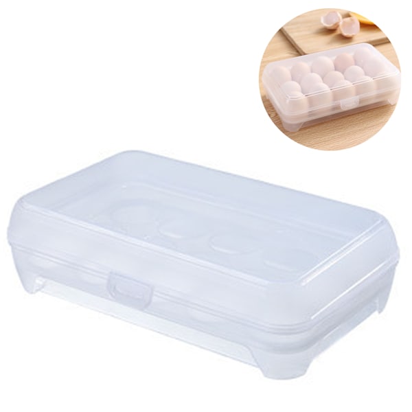 Plast äggbehållare, Deviled Egg Tray Carrier med lock, Bärbar stapelbar kylskåp äggbehållare med 15 äggspår för camping kylskåp kök