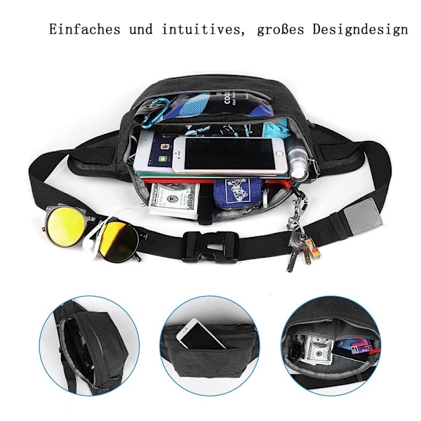 Vyölaukku miehille ja naisille, suuri: vyötärölaukku urheiluvyö puhelimelle vedenpitävä lantiolaukku ulkoiluun koirille nylon työ festivaali fanny pack
