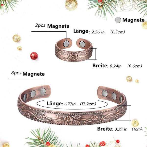 Armbånd, Magnetisk kobberarmbånd mod gigt, mænd og kvinder, armring med stærke magneter (2 stk.)