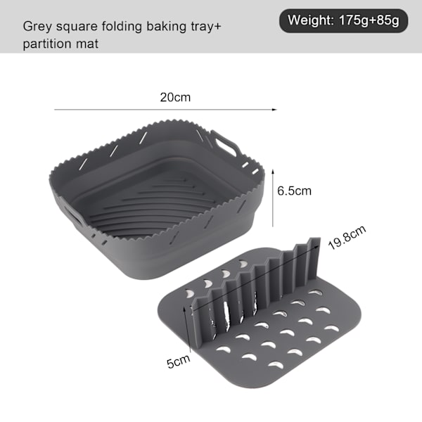 Airfryer Tilbehør Firkantet Airfryer Bageform med Silikonemåtte Airfryer Silikone Bageform, Grå