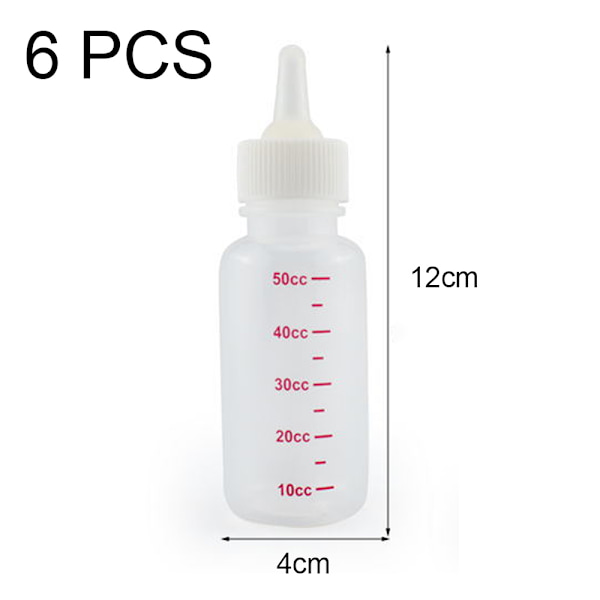 6 stk. 50 ml Sutteflaske til Baby Kæledyr - Små Dyr/Katte/Hunde/Hvalpe/Killinger