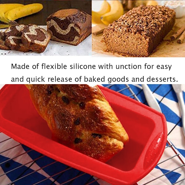 2 stk. silikone brødform non-stick silikonebageform Nem frigørelse og bageform til hjemmelavede kager, brød, farsbrød og quiche
