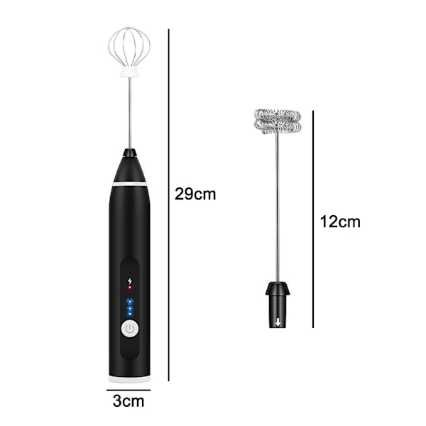 Visp Melkeskummer Håndholdt, USB Oppladbar Elektrisk Skummaskin for Kaffe, 3 Hastigheter Mini Melkeskummer Drikkemikser med 2 Visper