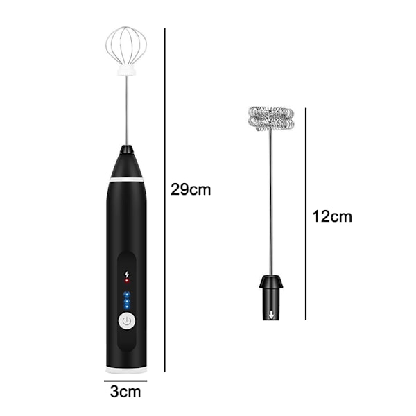 Vispa mjölkskummare handhållen, USB-laddningsbar elektrisk skummjölksmaskin för kaffe, 3 hastigheter Mini mjölkskummare dryckmixer med 2 vispar