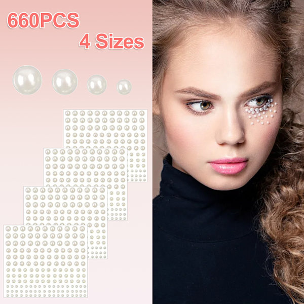 660 st självhäftande pärlstickers, vita pärlstickers för DIY-hantverk, scrapbooking, smycken, kläder, smink, festival, karneval
