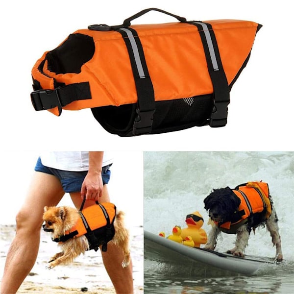 Redningsvest for hund, oransje redningsvest for små og store hunder, ripstop og reflekterende, justerbar størrelse med sterk oppdrift og svømmeredningshåndtak