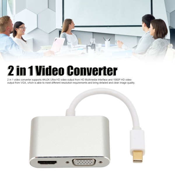 MiniDP - HD Multimedia Interface VGA -sovitin, Plug and Play 4Kx2K 2 in 1 -videoadapteri