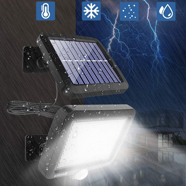 Solcellslampor för utomhusbruk, 56 LED solcellslampa utomhus med rörelsesensor, IP65 vattentät, 120 ° belysningsvinkel, solvägglampa för trädgård med kabel