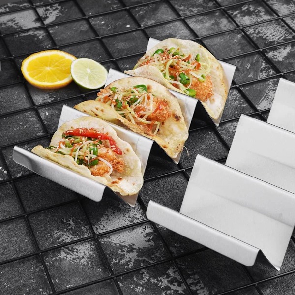 Taco Holder, Taco Stand, Taco Holdere Sæt med 4, Hver Metal Taco Bakke Holder Op Til 2 eller 3 Hårde eller Bløde Taco Skaller, Ovn Grill og Opvaskemaskine