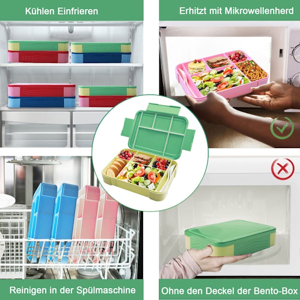 Madkasse til børn med ruminddeling, Madkasse til børn med 6 rum og en separat sauceboks, Bento Box Børn BPA-fri, Lækagesikkert design, Perfekt til